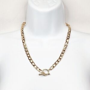 Make a Wish 10" Gold Flat Curb Chain Necklace w/ Jeweled Toggle Lobster Clasp